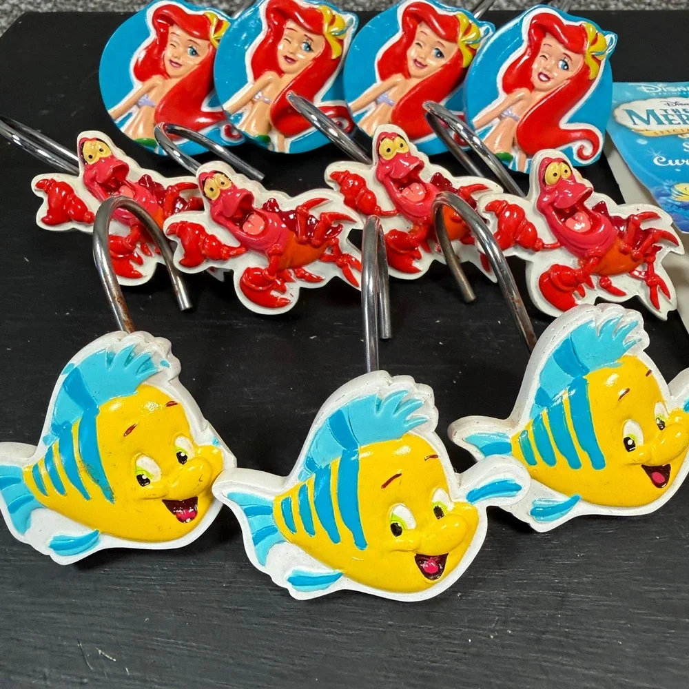 Vintage‎ Disney Shower Curtain Hooks The Little Mermaid Ariel Sebastian Set 90s